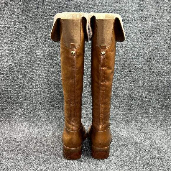 Michael Kors Whitaker Boots Womens Size 9.5 Caramel Leather Tall Shearling Block - Picture 7 of 16